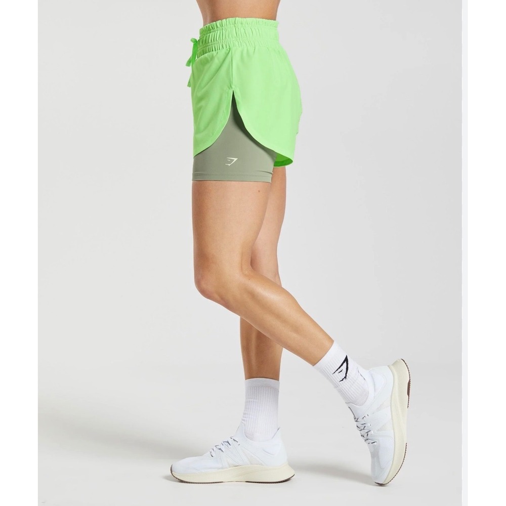 Gymshark Training 2-in-1 Shorts Lime Green Sage‎ Olive B4A8Z Womens Small
